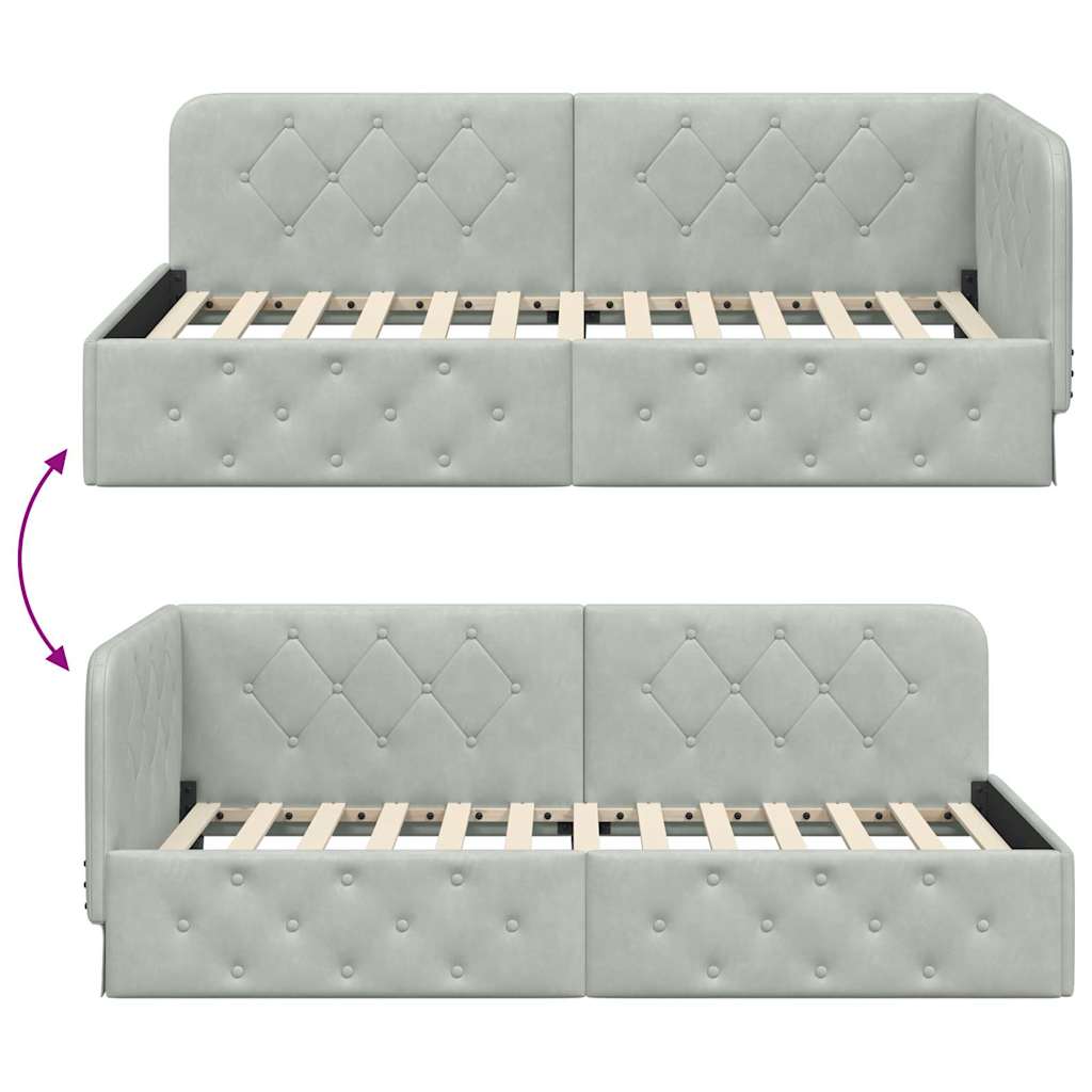 Cadre de lit d'angle Gris clair 90 x 190 cm Velours - XIOS