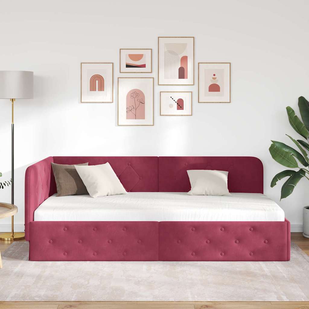 Cadre de lit d'angle Bordeaux 90 x 190 cm Velours - XIOS