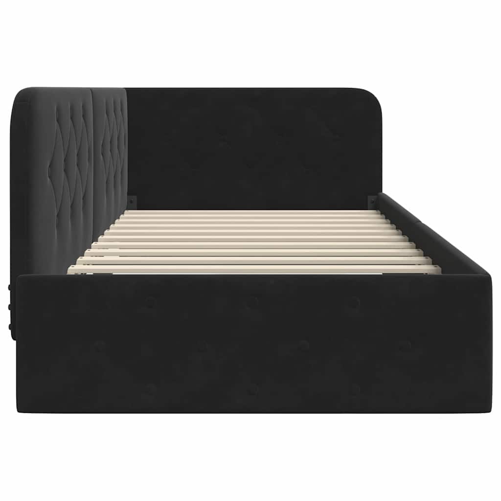 Cadre de lit d'angle avec tête de lit Noir 90 x 190 cm Velours - XIOS
