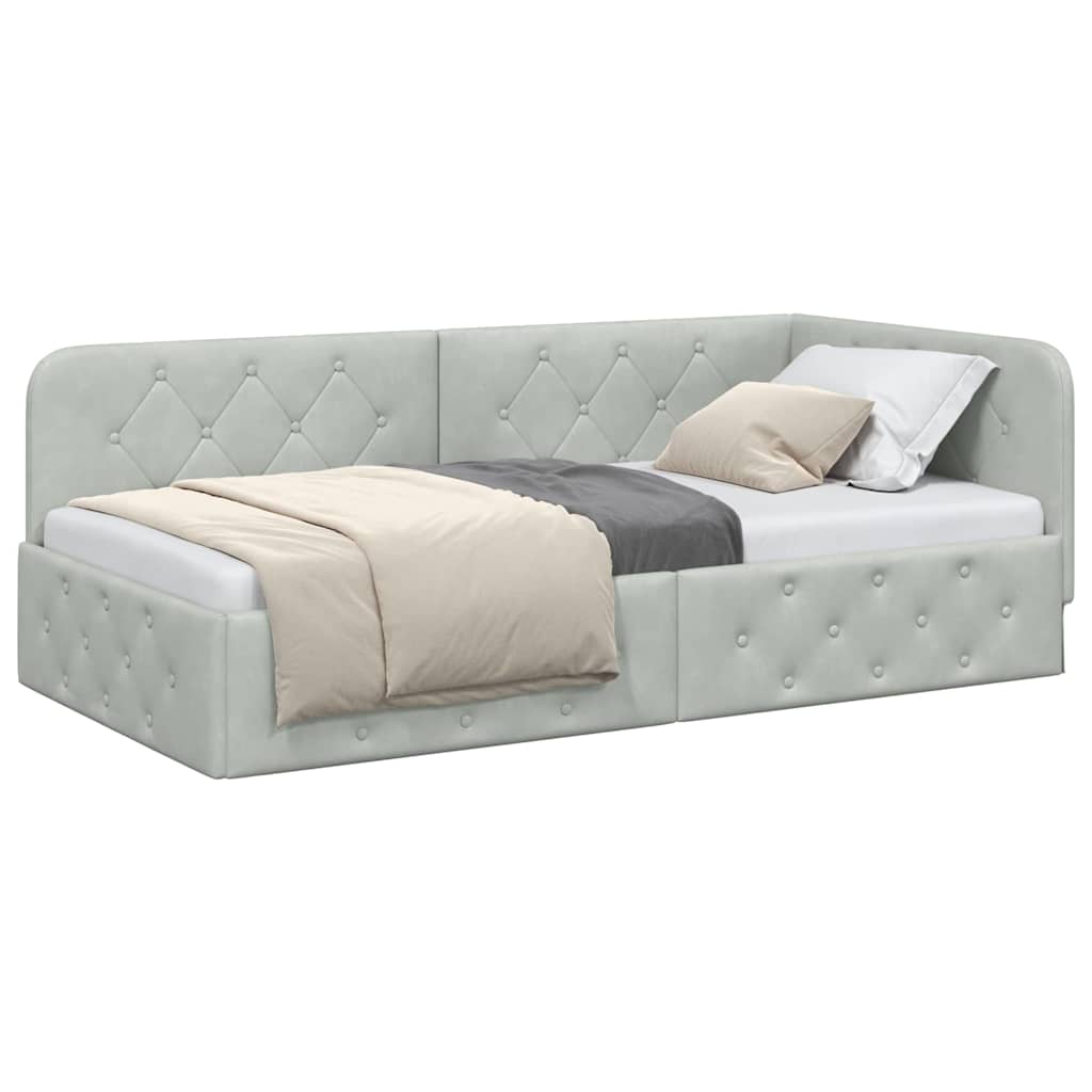 Cadre de lit d'angle Gris clair 90 x 200 cm Velours - XIOS