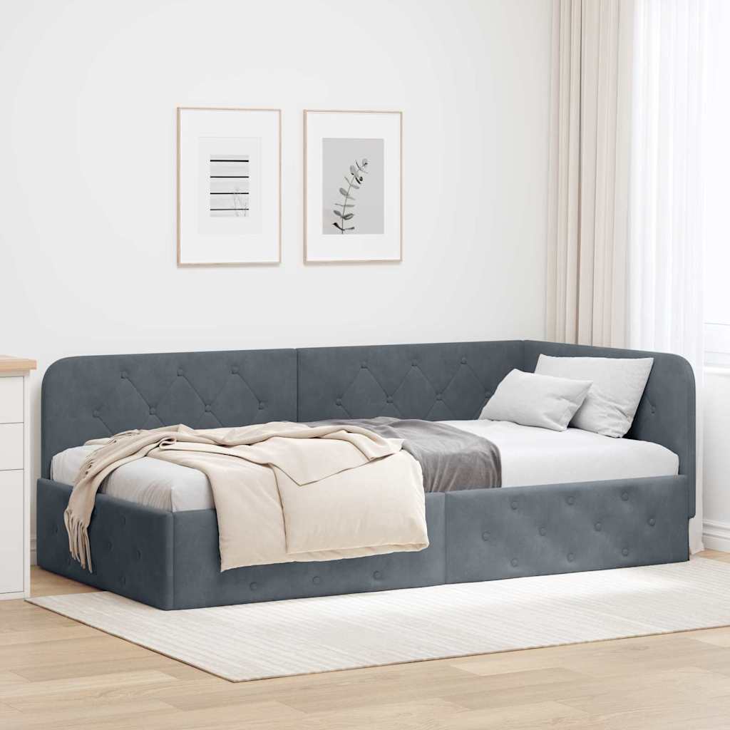 Cadre de lit d'angle Gris foncé 90 x 200 cm Velours - XIOS
