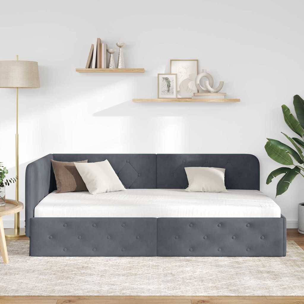 Cadre de lit d'angle Gris foncé 90 x 200 cm Velours - XIOS
