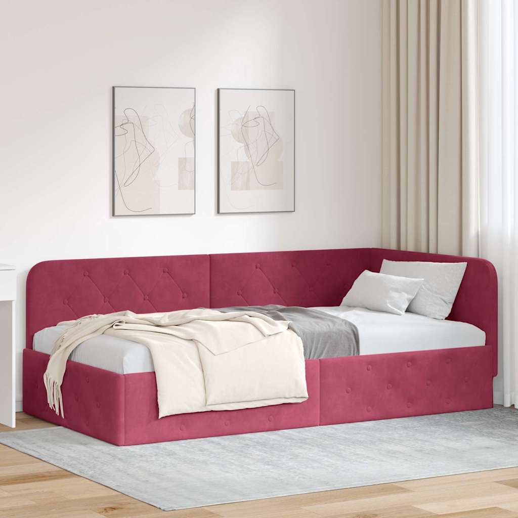 Cadre de lit d'angle Bordeaux 90 x 200 cm Velours - XIOS