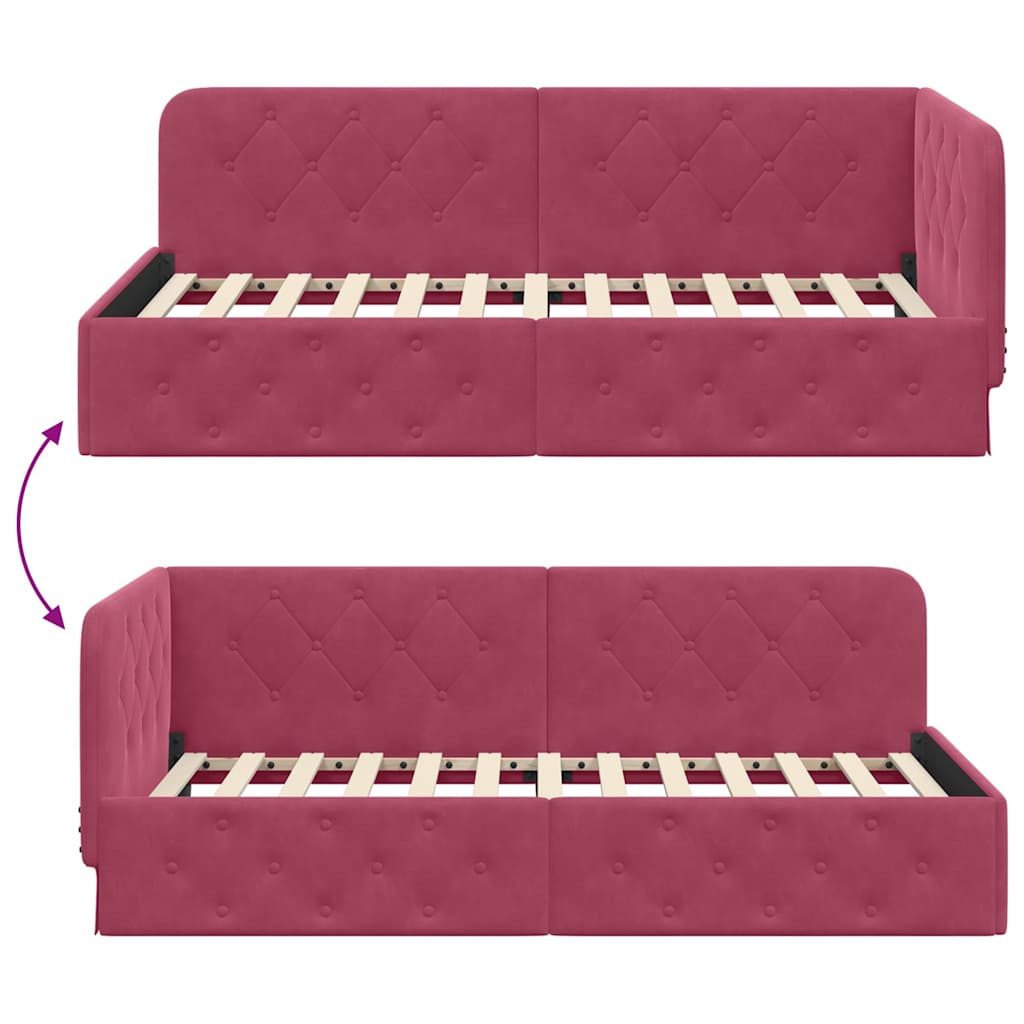 Cadre de lit d'angle Bordeaux 90 x 200 cm Velours - XIOS