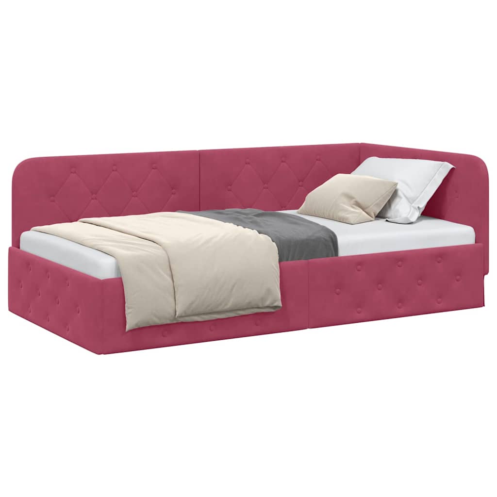 Cadre de lit d'angle Bordeaux 90 x 200 cm Velours - XIOS