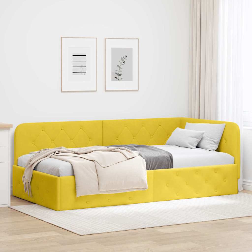 Cadre de lit d'angle avec tête de lit Jaune 90 x 200 cm Velours - XIOS
