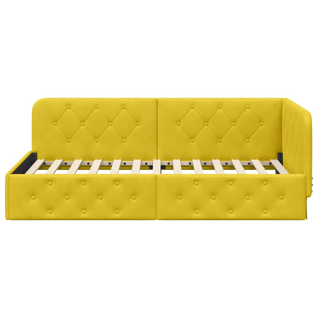 Cadre de lit d'angle avec tête de lit Jaune 90 x 200 cm Velours - XIOS