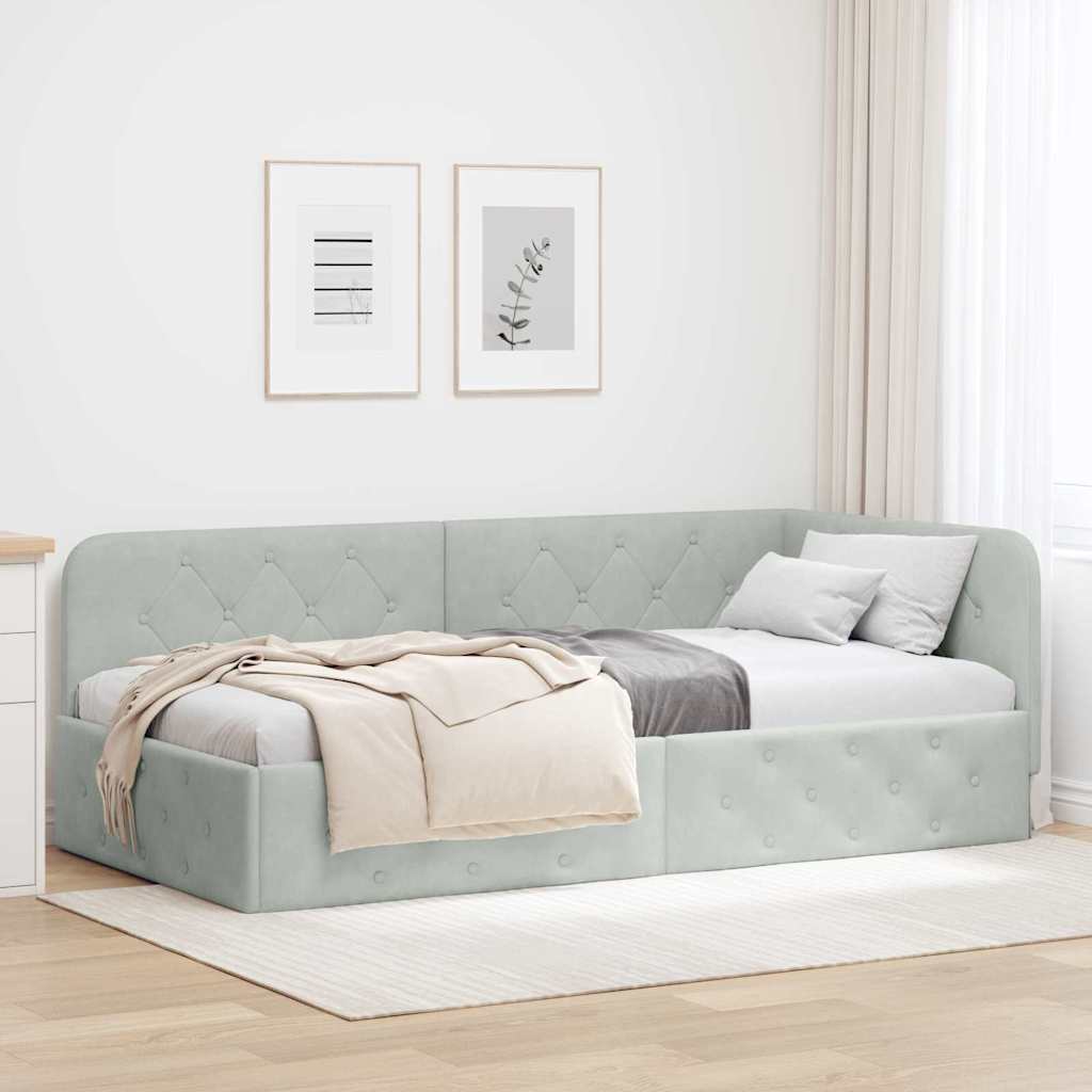 Cadre de lit d'angle Gris clair 100 x 200 cm Velours - XIOS