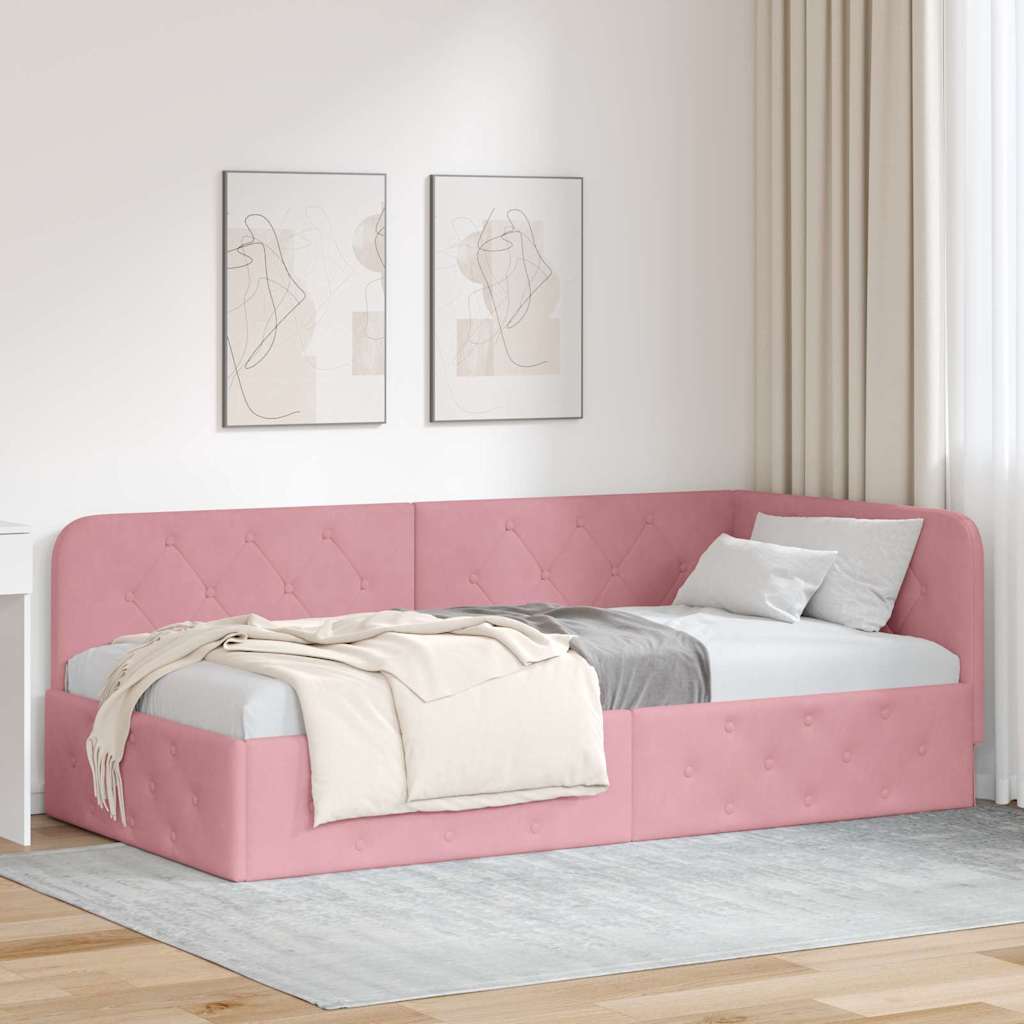 Cadre de lit d'angle avec tête de lit Rose 100 x 200 cm Velours - XIOS