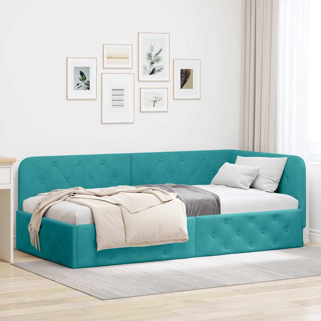 Cadre de lit d'angle Turquoise 100 x 200 cm Velours - XIOS