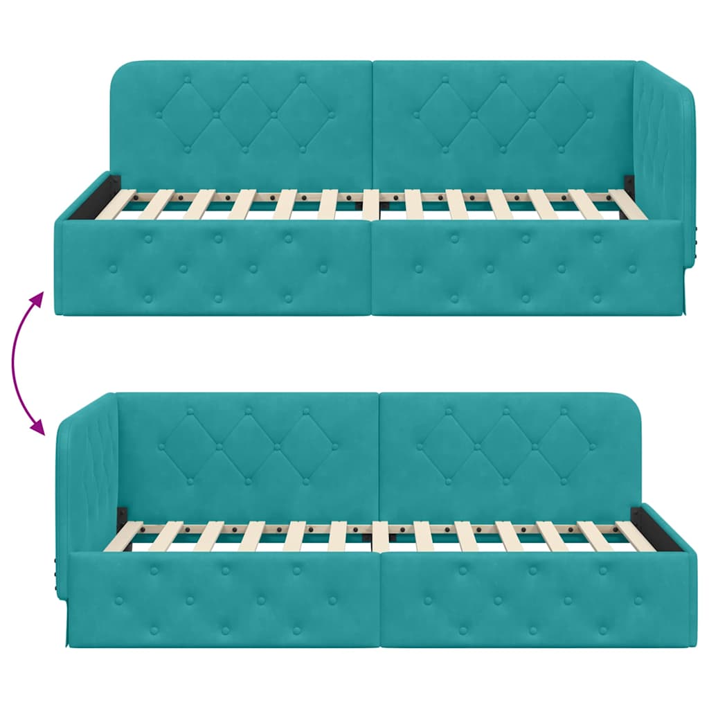 Cadre de lit d'angle Turquoise 100 x 200 cm Velours - XIOS