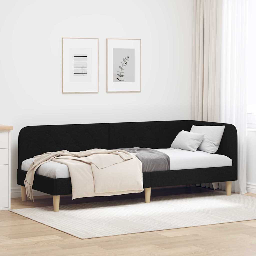 Cadre de lit d'angle Noir 80 x 200 cm tissu - XIOS