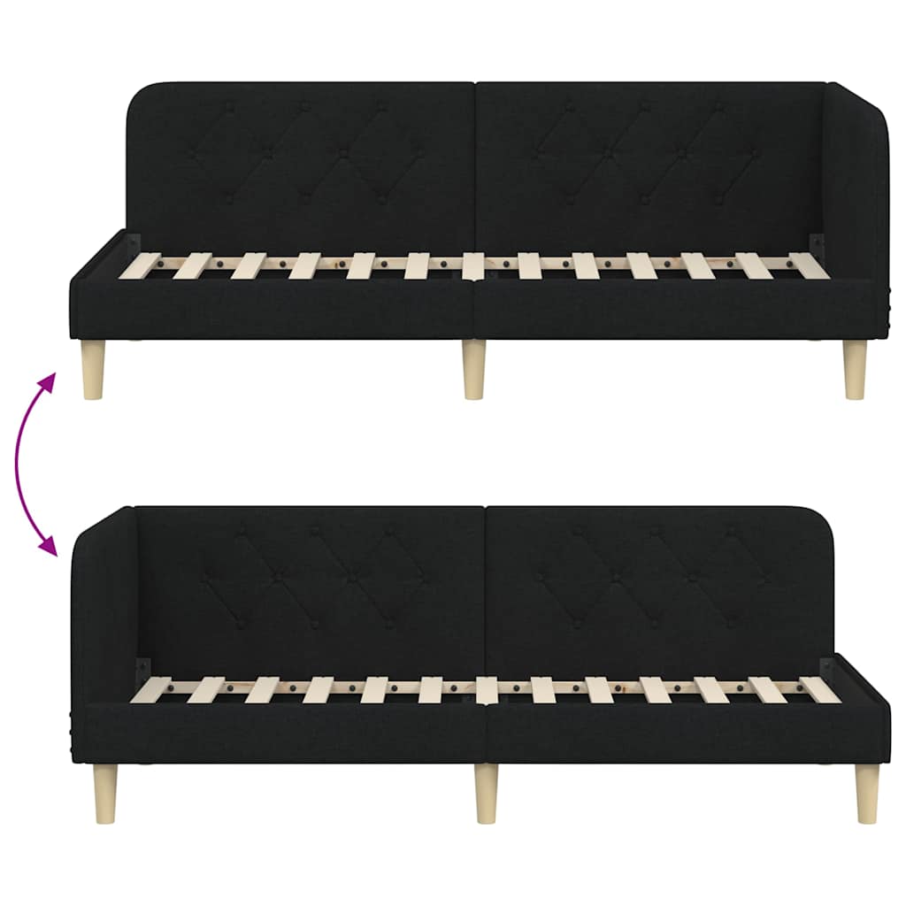 Cadre de lit d'angle Noir 80 x 200 cm tissu - XIOS