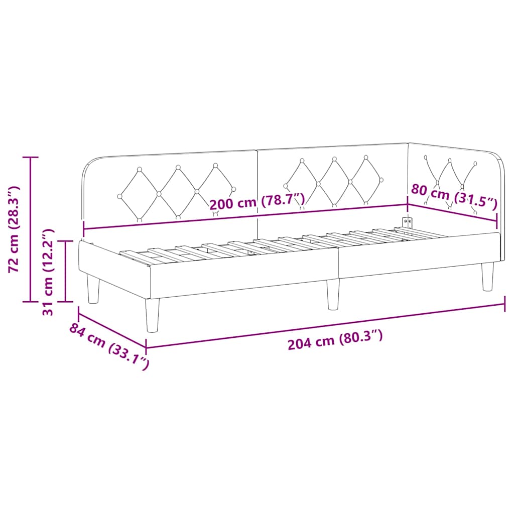Cadre de lit d'angle Bordeaux 80 x 200 cm tissu - XIOS