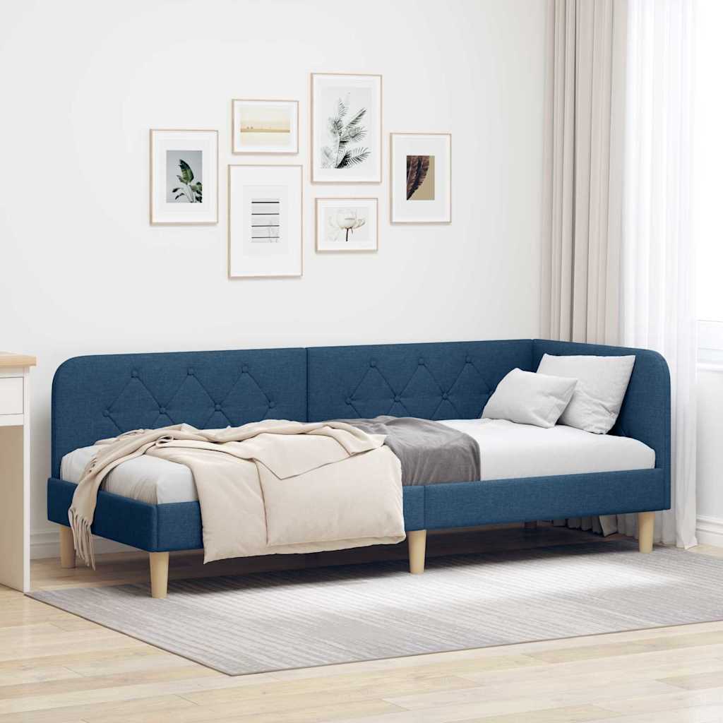 Cadre de lit d'angle Bleu 80 x 200 cm tissu - XIOS