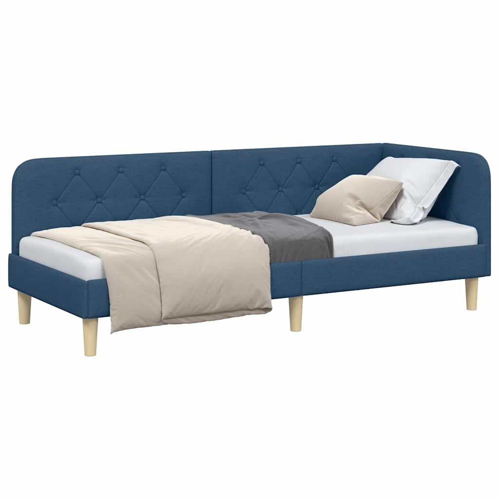 Cadre de lit d'angle Bleu 80 x 200 cm tissu - XIOS