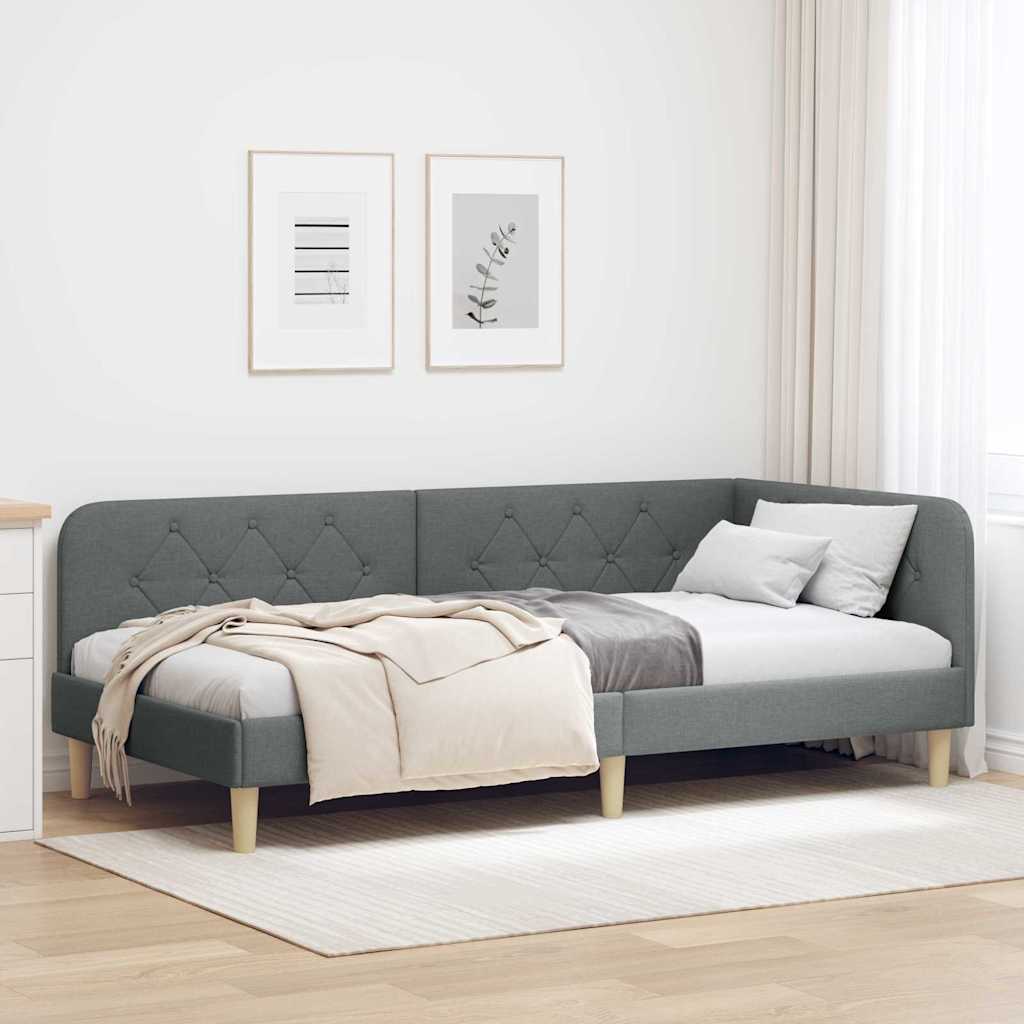Cadre de lit d'angle Gris foncé 90 x 190 cm tissu - XIOS