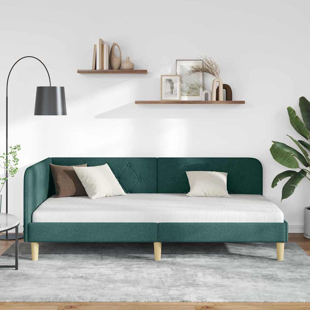 Cadre de lit d'angle Vert foncé 90 x 190 cm tissu - XIOS