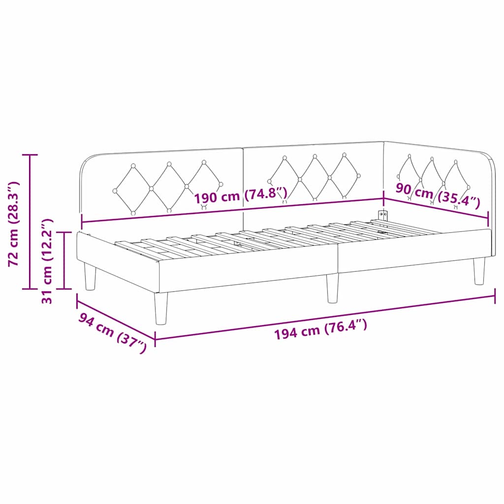 Cadre de lit d'angle Vert foncé 90 x 190 cm tissu - XIOS