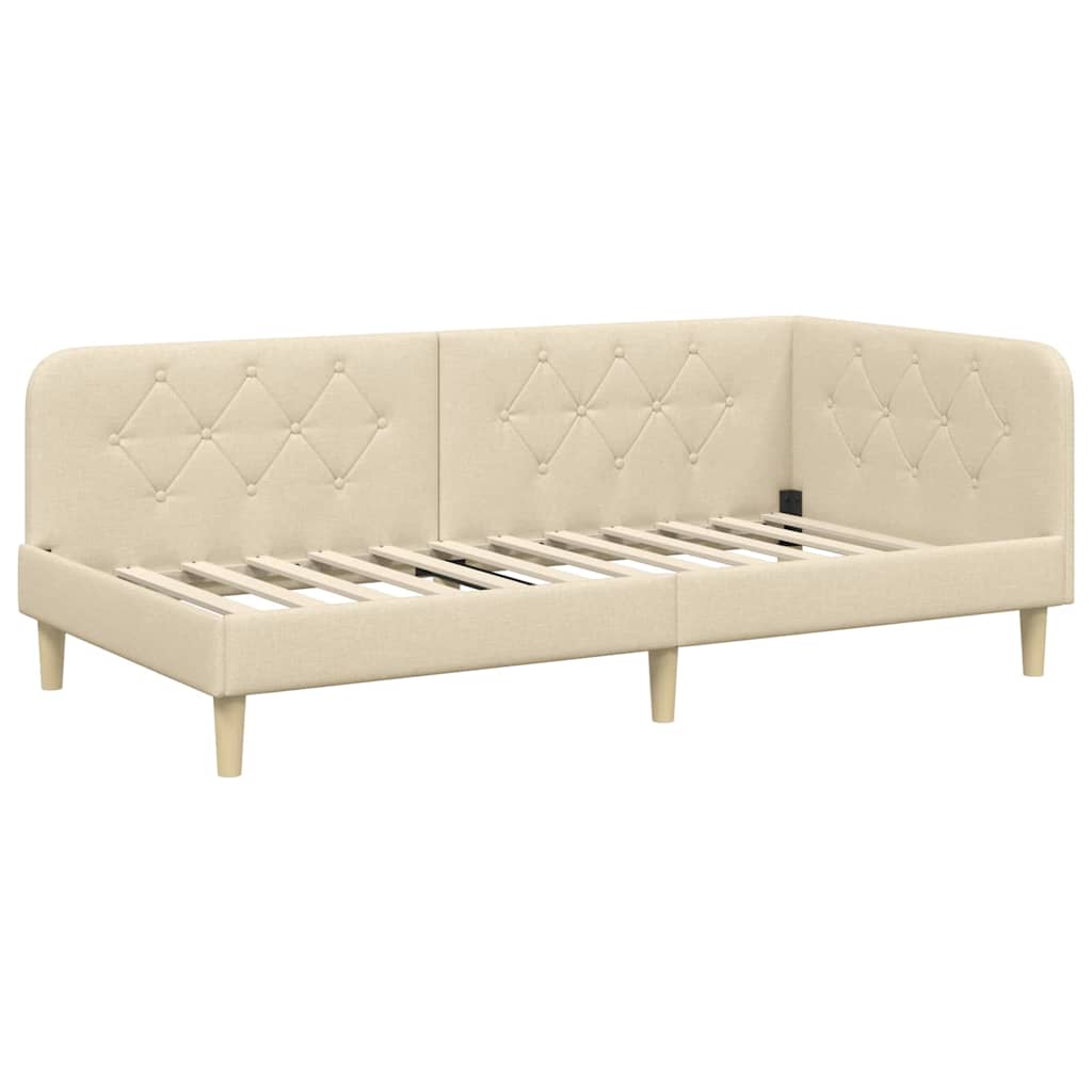 Cadre de lit d'angle Crème 90 x 190 cm tissu - XIOS