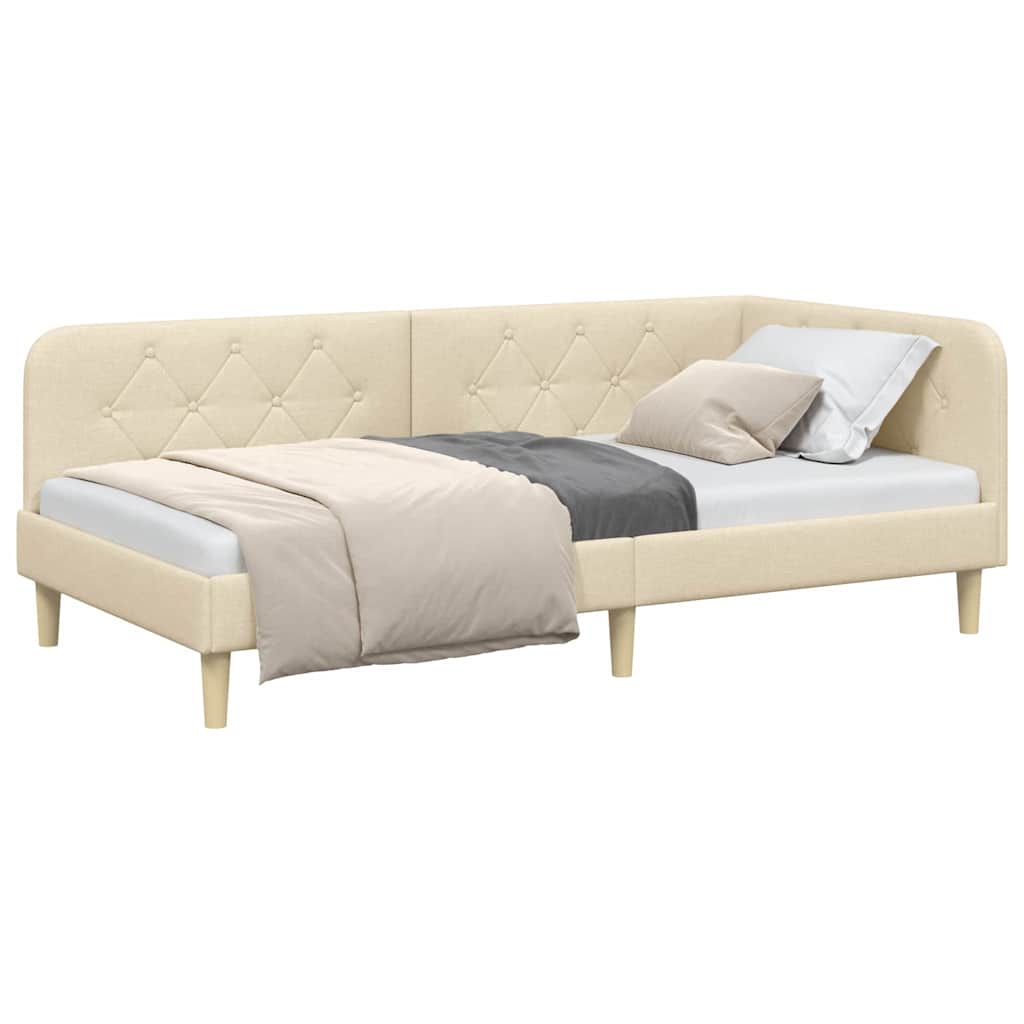 Cadre de lit d'angle Crème 90 x 190 cm tissu - XIOS