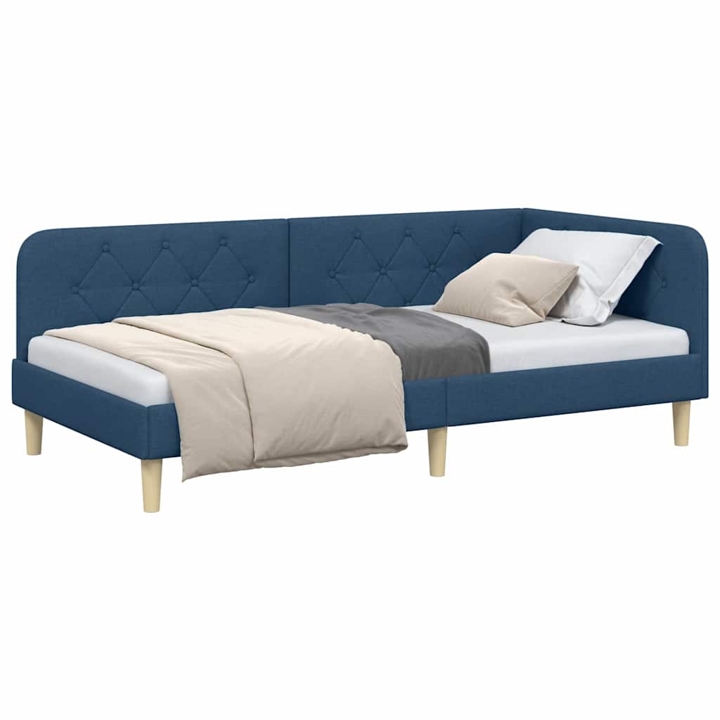 Cadre de lit d'angle Bleu 90 x 190 cm tissu - XIOS