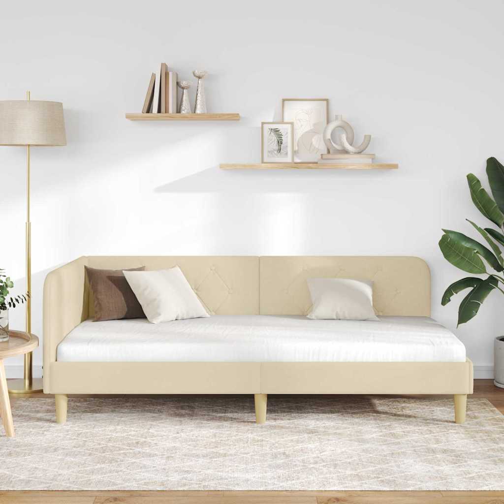 Cadre de lit d'angle Crème 90 x 200 cm tissu - XIOS