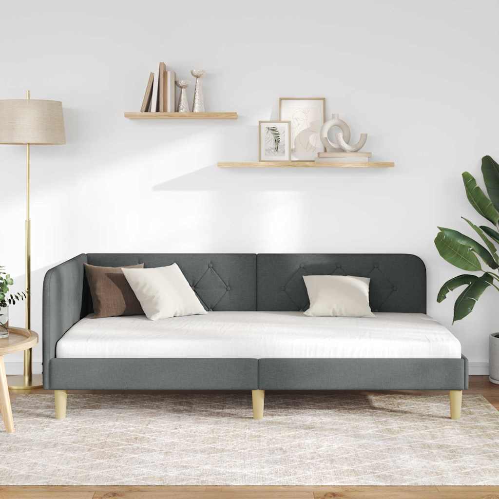 Cadre de lit d'angle Gris foncé 100 x 200 cm tissu - XIOS