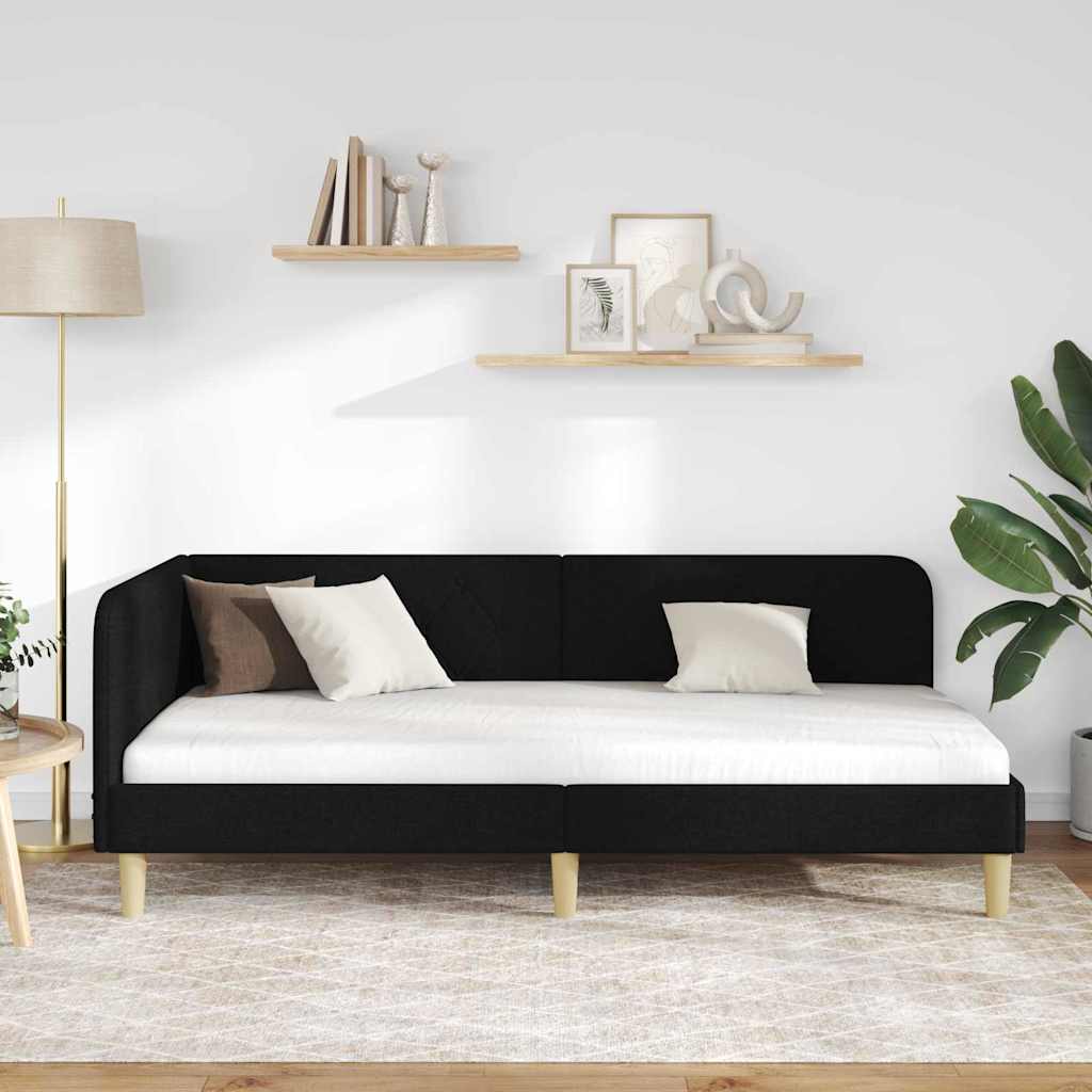 Cadre de lit d'angle avec tête de lit Noir 100 x 200 cm tissu - XIOS