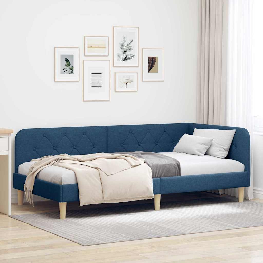 Cadre de lit d'angle Bleu 100 x 200 cm tissu - XIOS