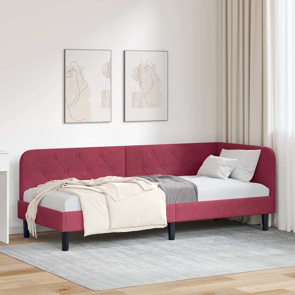 Cadre de lit d'angle Bordeaux 80 x 200 cm Velours - XIOS