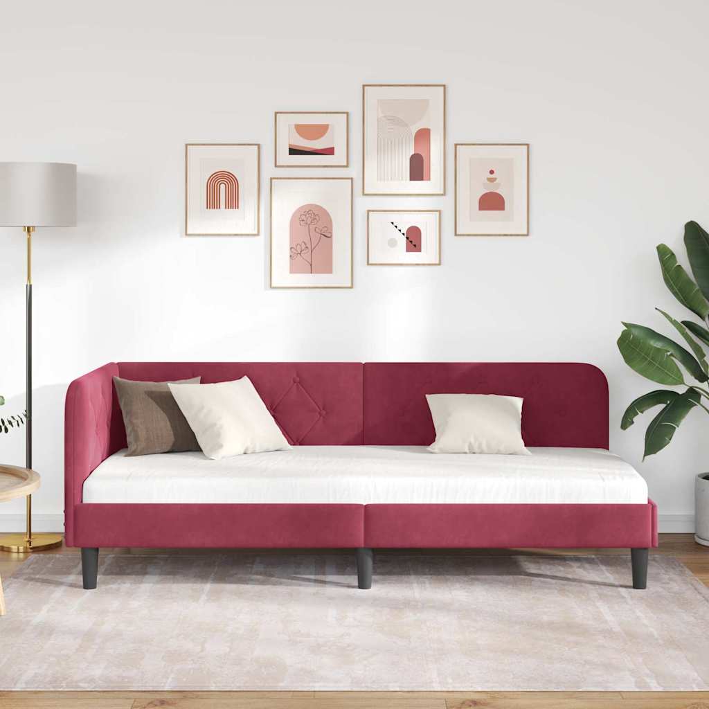 Cadre de lit d'angle Bordeaux 80 x 200 cm Velours - XIOS
