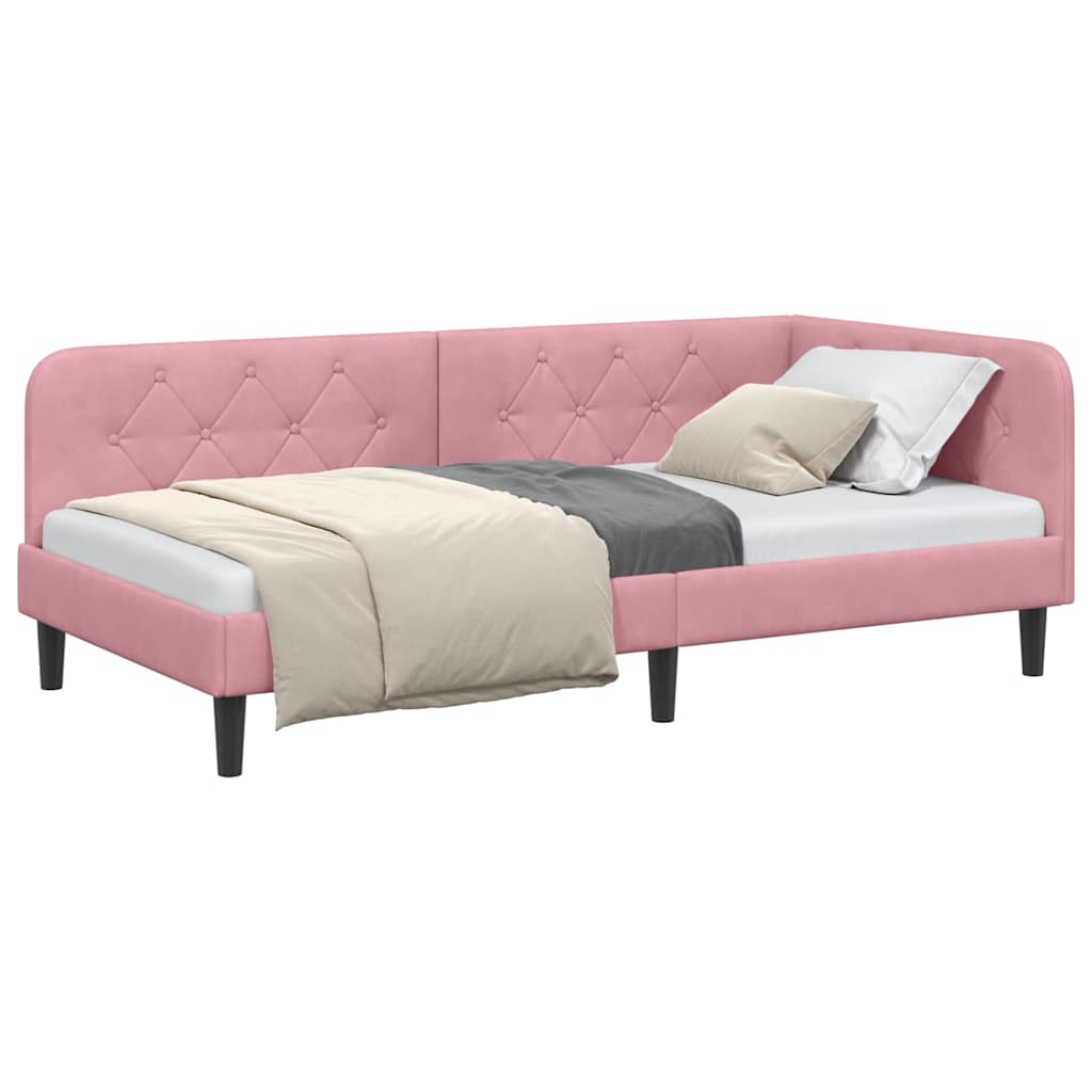 Cadre de lit d'angle Rose 90 x 190 cm Velours - XIOS