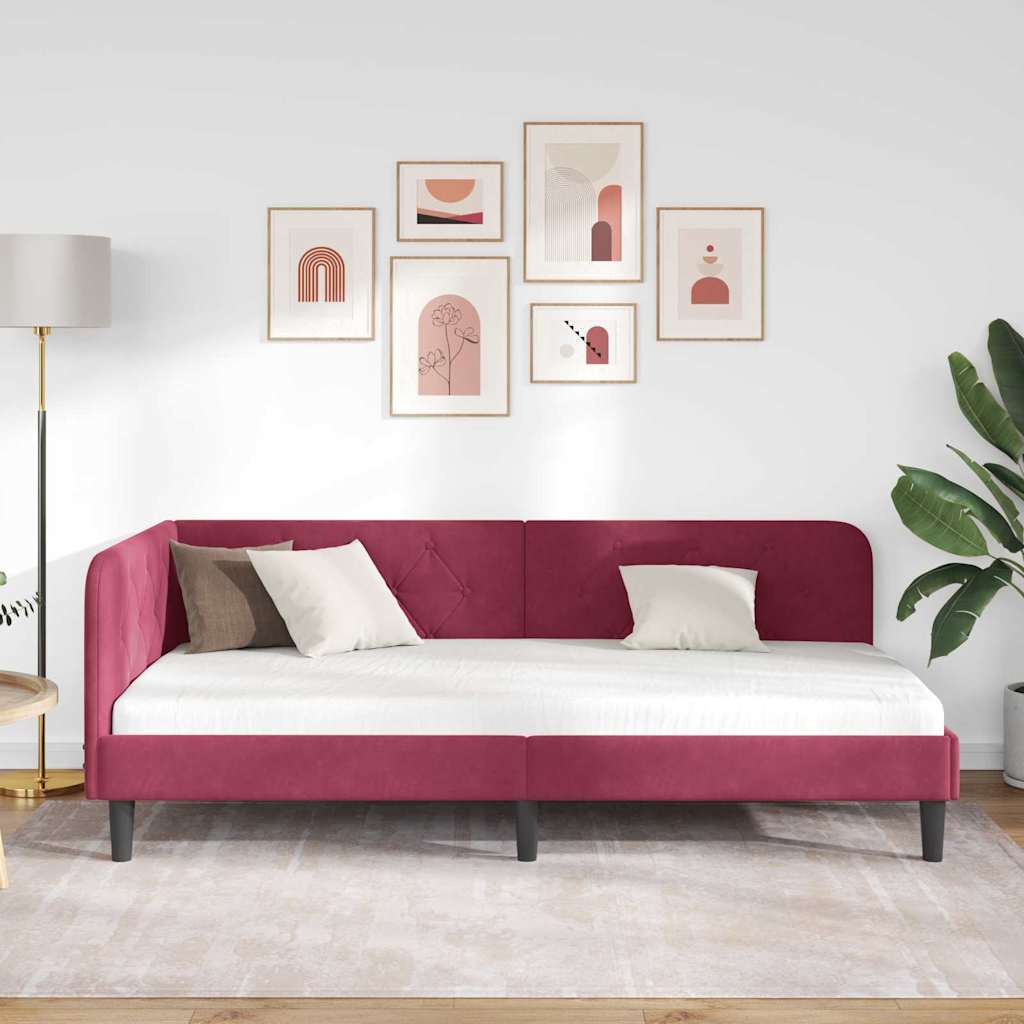 Cadre de lit d'angle Bordeaux 90 x 190 cm Velours - XIOS