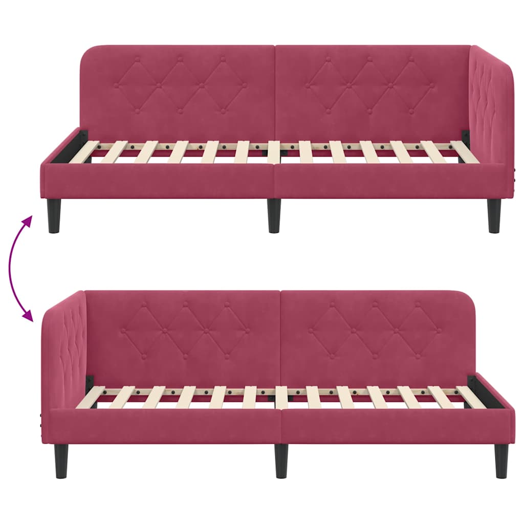 Cadre de lit d'angle Bordeaux 90 x 190 cm Velours - XIOS