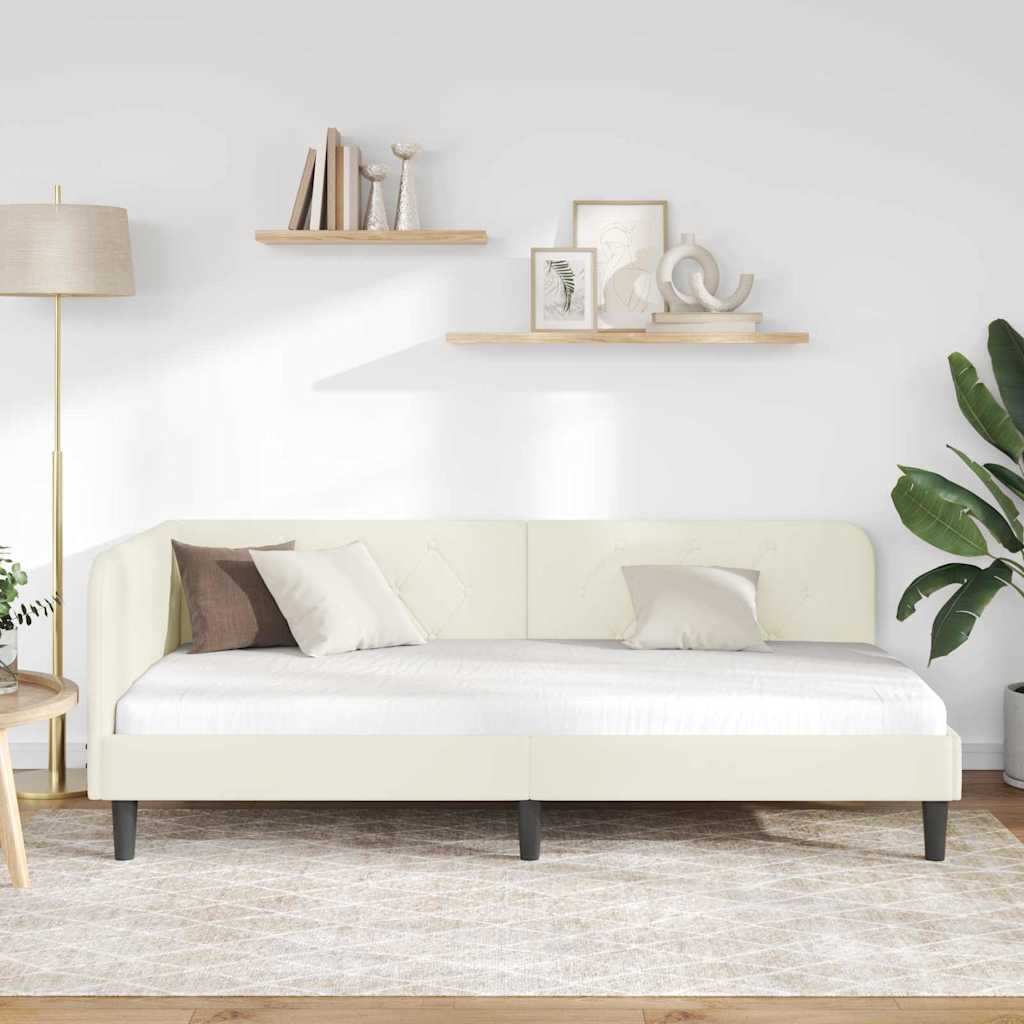 Cadre de lit d'angle avec tête de lit Crème 90 x 190 cm Velours - XIOS