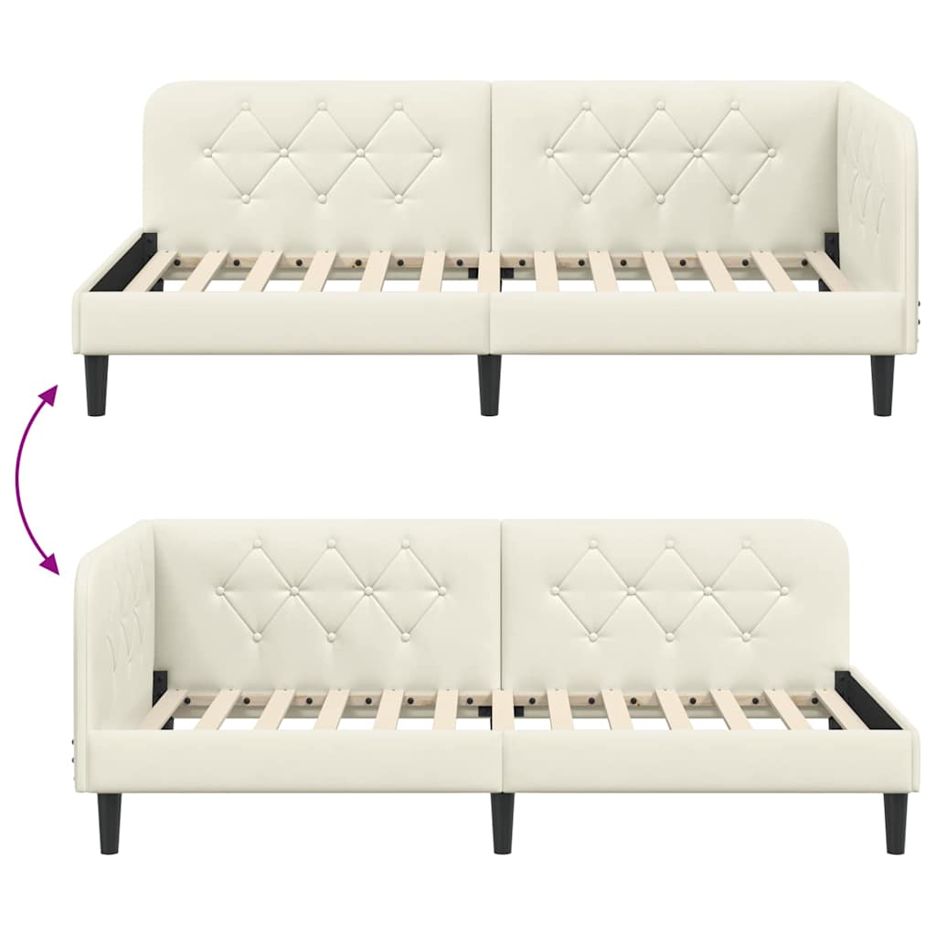 Cadre de lit d'angle avec tête de lit Crème 90 x 190 cm Velours - XIOS