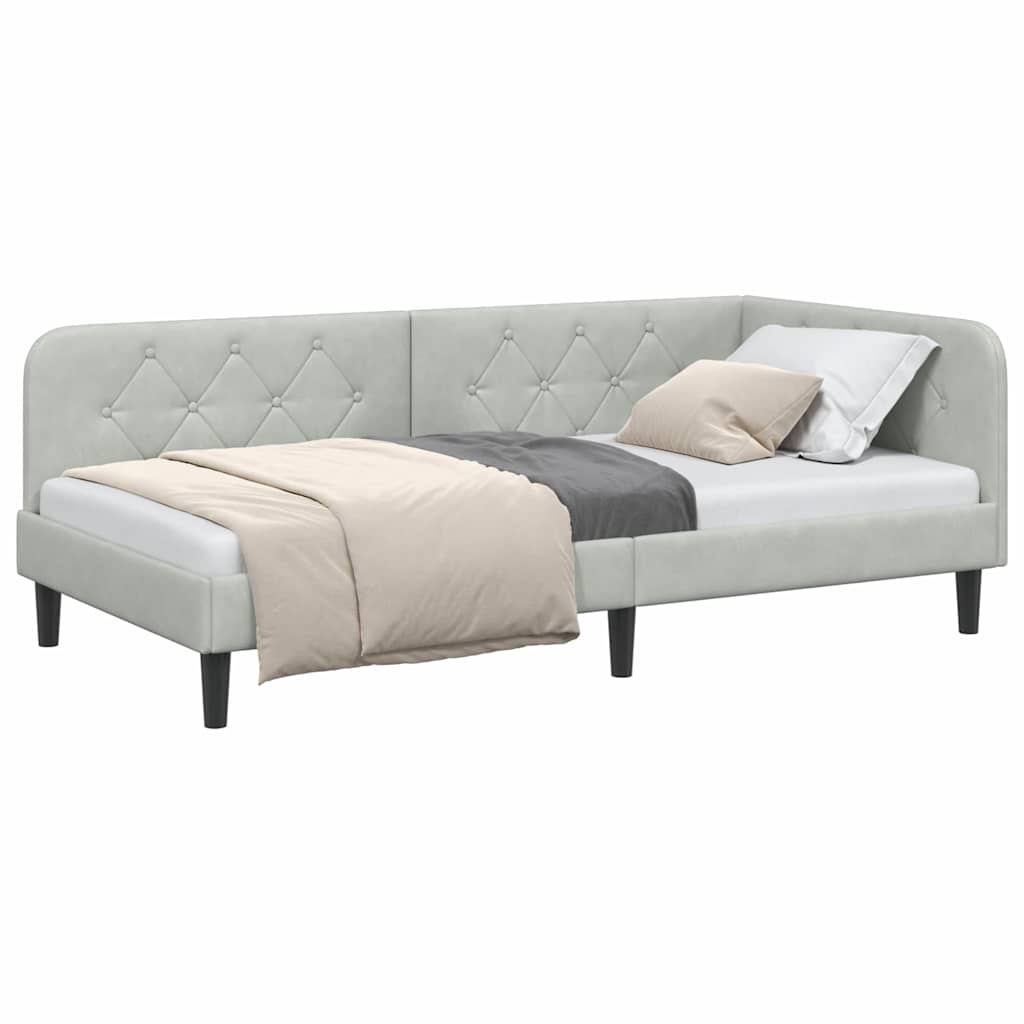 Cadre de lit d'angle Gris clair 90 x 200 cm Velours - XIOS