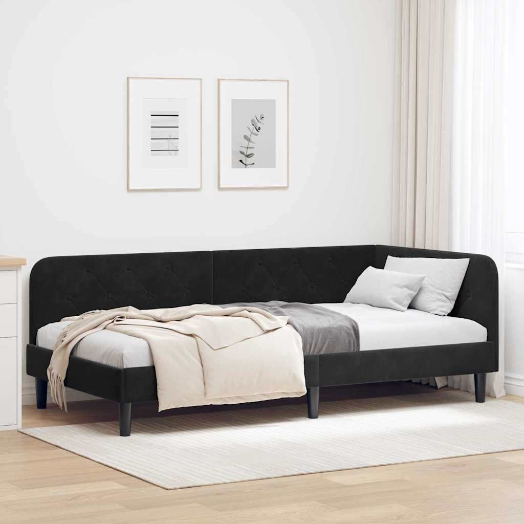 Cadre de lit d'angle Noir 90 x 200 cm Velours - XIOS