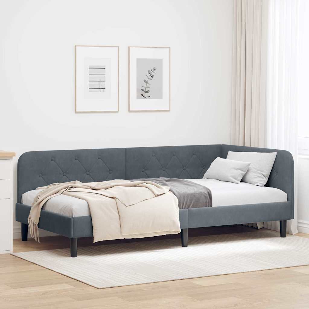 Cadre de lit d'angle Gris foncé 100 x 200 cm Velours - XIOS