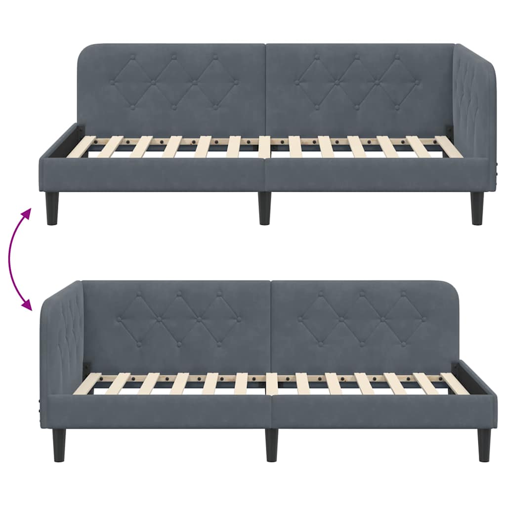 Cadre de lit d'angle Gris foncé 100 x 200 cm Velours - XIOS