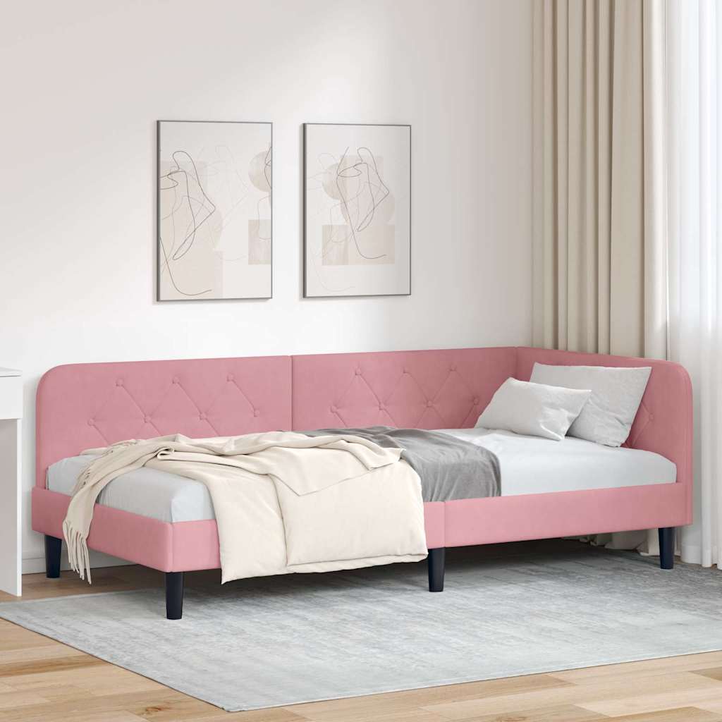 Cadre de lit d'angle Rose 100 x 200 cm Velours - XIOS