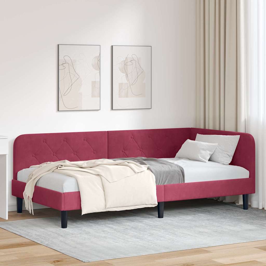 Cadre de lit d'angle Bordeaux 100 x 200 cm Velours - XIOS