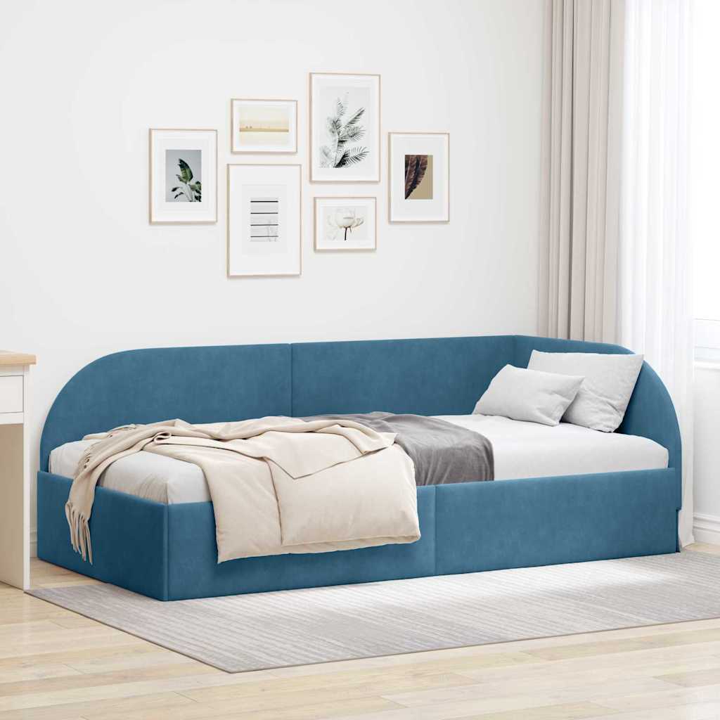 Cadre de lit d'angle Bleu 90 cm x 200 cm Velours