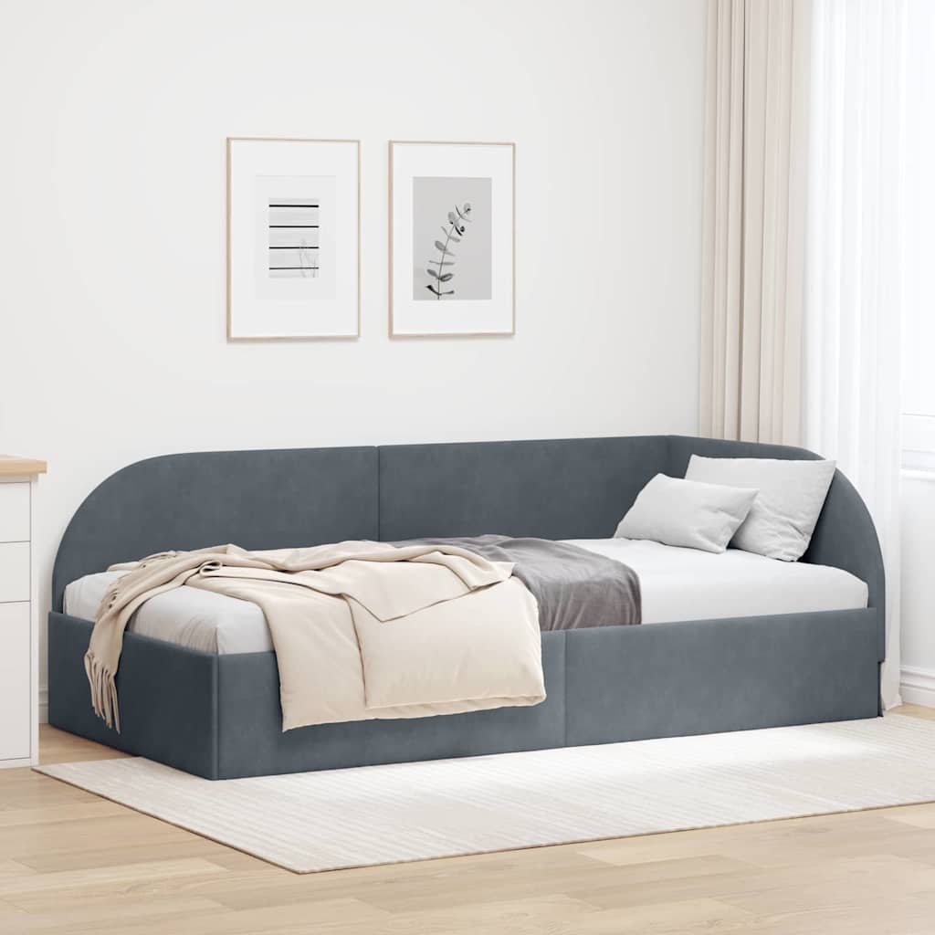 Cadre de lit d'angle Gris foncé 90 cm x 200 cm Velours