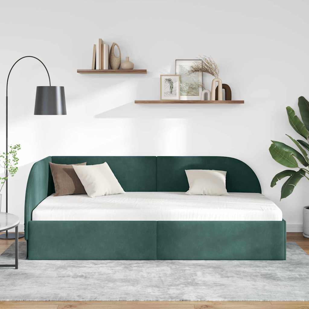 Cadre de lit d'angle Vert foncé 90 cm x 200 cm tissu - XIOS