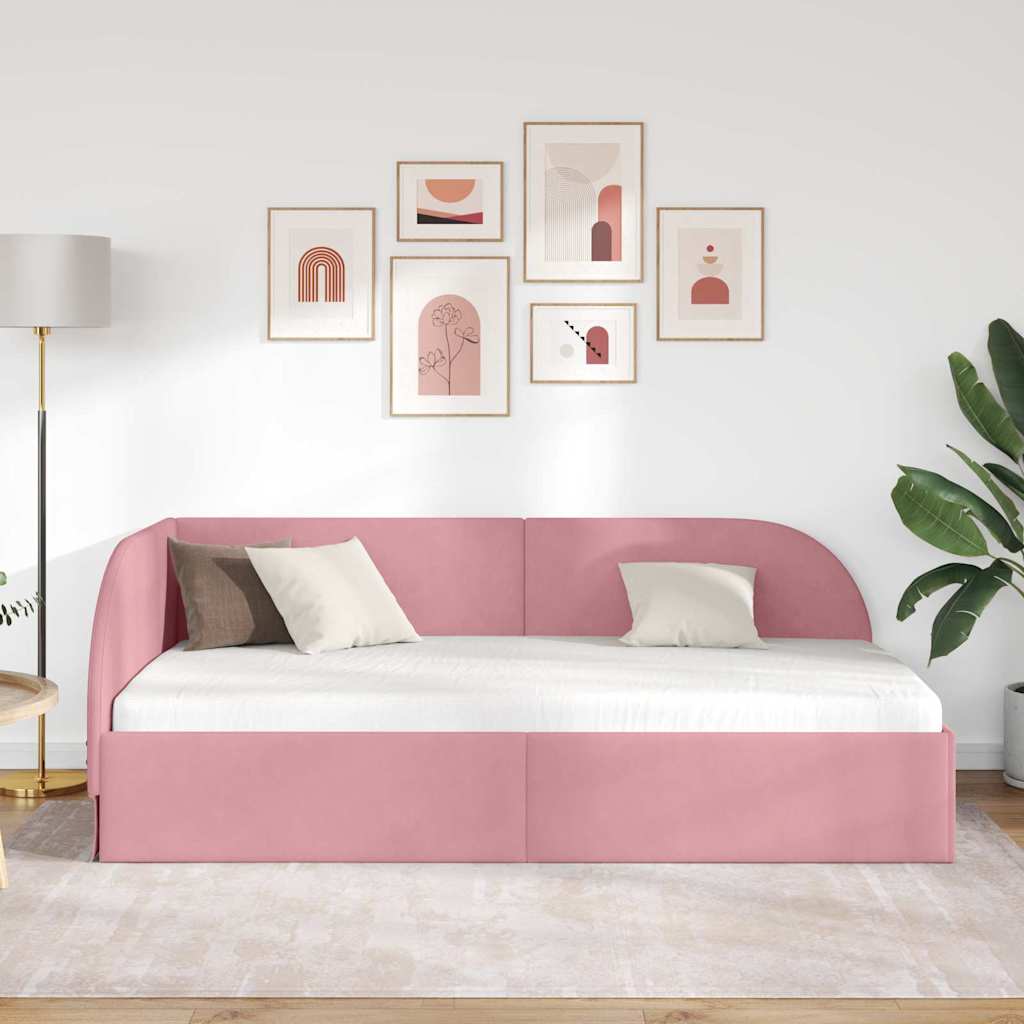 Cadre de lit d'angle Rose 90 cm x 200 cm Velours