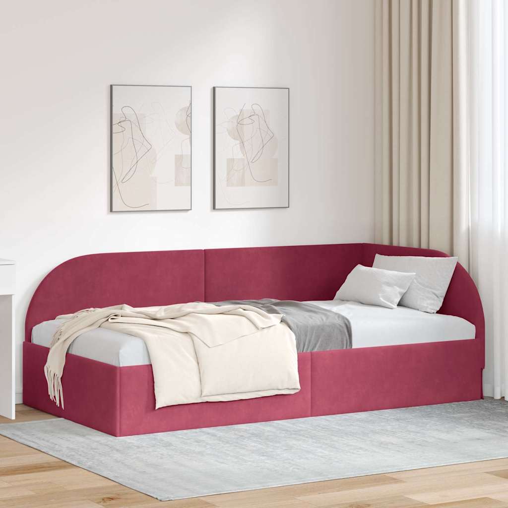 Cadre de lit d'angle Rouge bordeaux 100 x 200 cm Velours - XIOS