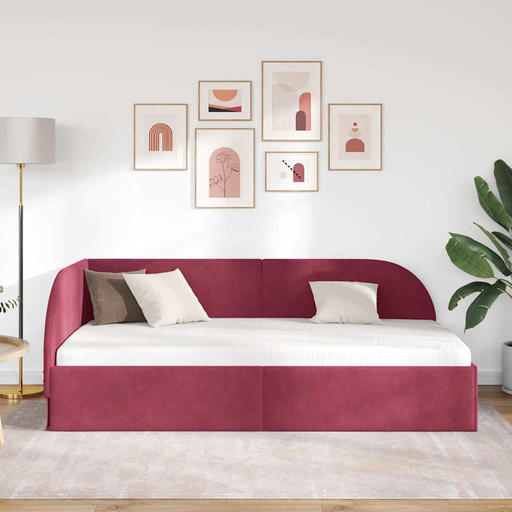 Cadre de lit d'angle Rouge bordeaux 100 x 200 cm Velours - XIOS