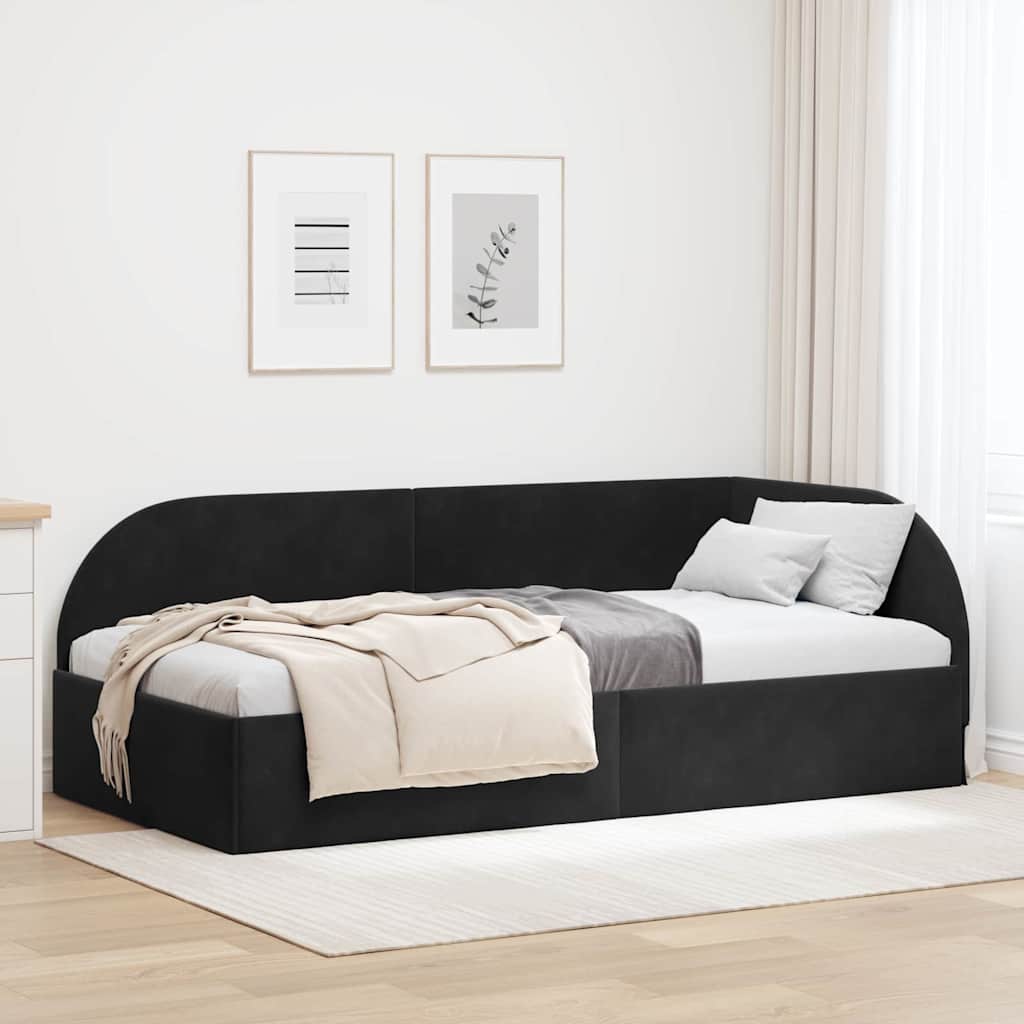 Cadre de lit d'angle Noir 100 cm x 200 cm tissu - XIOS